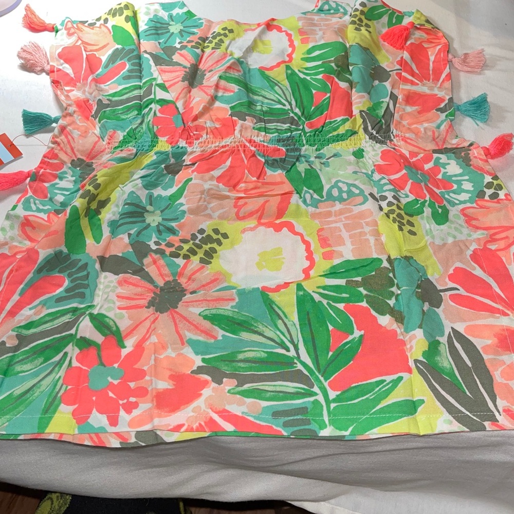 Sleeveless Floral shirt‎ or swim suit coverup size 5T floral design mint & coral - Picture 4 of 6